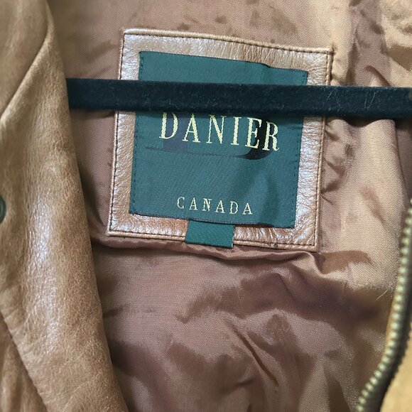 Vtg Danier Men’s Leather Brown 3/4 Coat (Fits Women’s L/XL) Lined Jacket Western - Picture 4 of 9